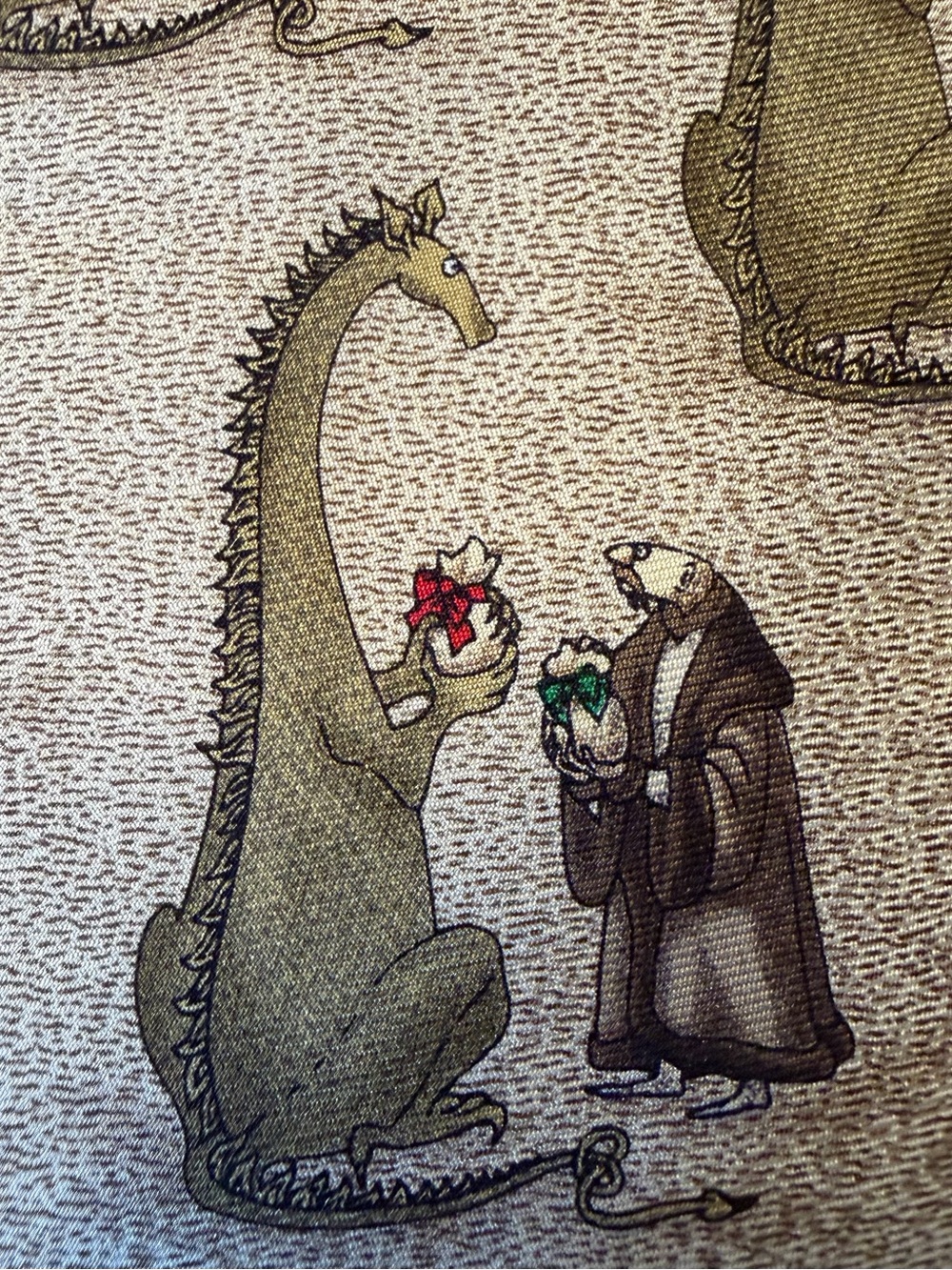 Dragon & Monk Novelty Print Fabric Panel in Olive and Brown